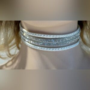 White Rhinestone Snap Closure Choker